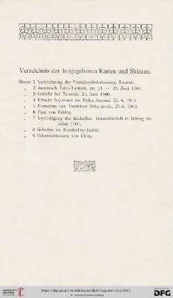 Verzeichnis der beigegebenen Karten und Skizzen