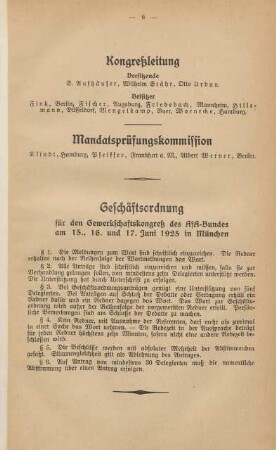 Kongreßleitung - Mandatsprüfungskommission - Geschäftsordnung
