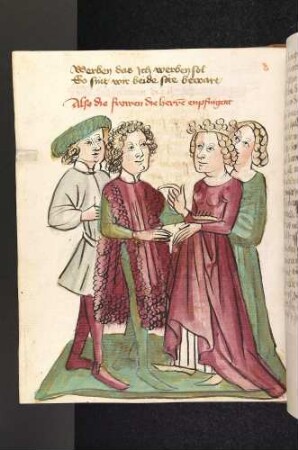 Virginal und eine Hofdame empfangen Hildebrand und Dietrich