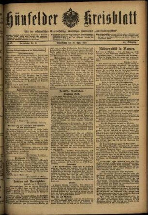Erste Ausgabe vom Donnerstag, den 10. April 1919.