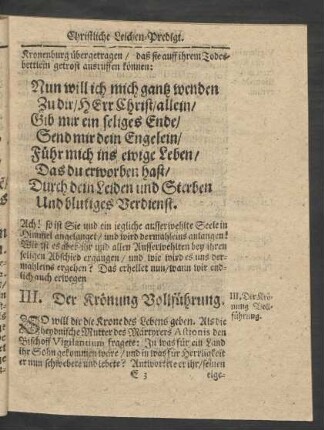 III. Der Krönung Vollführung.