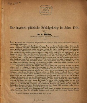 Der bayrisch-pfälzische Erbfolgekrieg im Jahre 1504