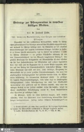 Beiträge zur Pflanzencultur in tropfbar flüssigen Wurzelmedien : VII.