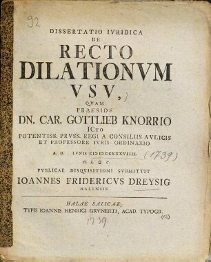 Dissertatio Ivridica De Recto Dilationvm Vsv