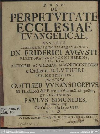 De Perpetuitate Ecclesiae Evangelicae