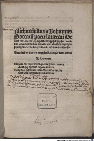 Mythica historia de Tito Romano et Gisippo Atheniensi