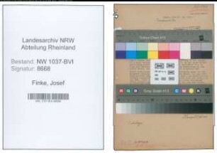 Entnazifizierung Josef Finke , geb. 09.06.1885 (Lehrer)