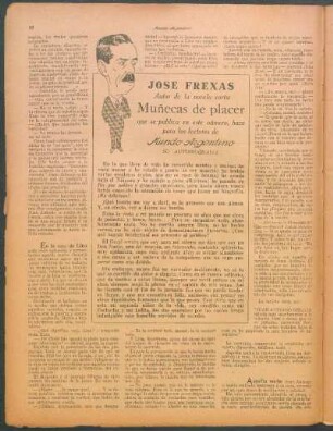 José Frexas, autor de la novela corta "Muñecas de placer", que se pública en este número, hace para los lectores de Mundo Argentino su autobiografía