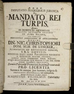 Disputatio Inauguralis Iuridica De Mandato Rei Turpis
