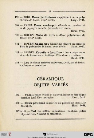 Céramique - Objets variés (Nr. 185-202)