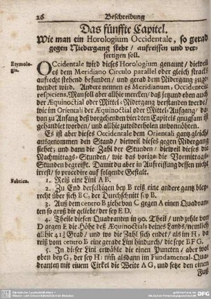 Das fünffte Capitel. Wie man ein Horologium Occidentale, so gerad gegen Niedergang steht/ aufreissen und verfertigen soll.