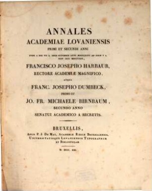 Annales Academiae Lovaniensis. 1/2. 1821