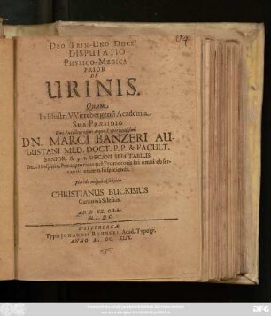 Disputatio Physico-Medica Prior De Urinis