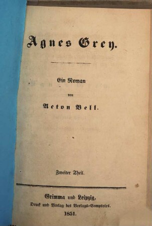Agnes Grey : Ein Roman von Acton Bell, 2