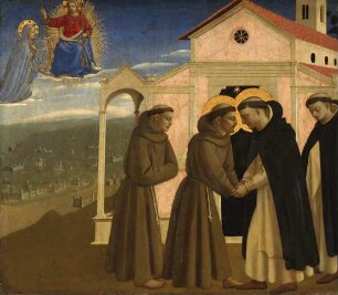 Teil einer Predella: Die Begegnung der Heiligen Dominikus und Franziskus