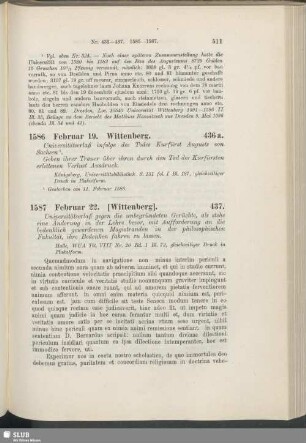 437. 1587, Februar 22. [Wittenberg]