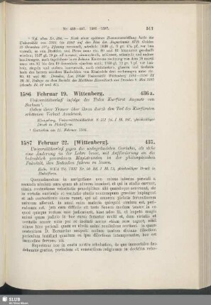 437. 1587, Februar 22. [Wittenberg]