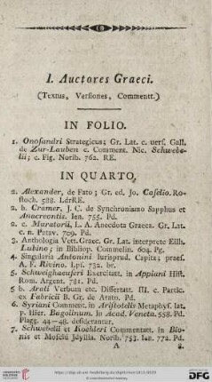 I. Autores Graeci