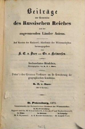 Beiträge zur Kenntnis des Russischen Reiches und der angrenzenden Länder Asiens, 16. 1872