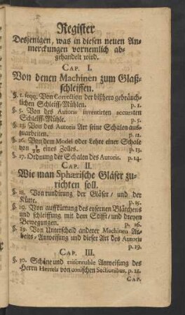 Register Desjenigen, was in diesen neuen Anmerckungen vornemlich abgehandelt wird