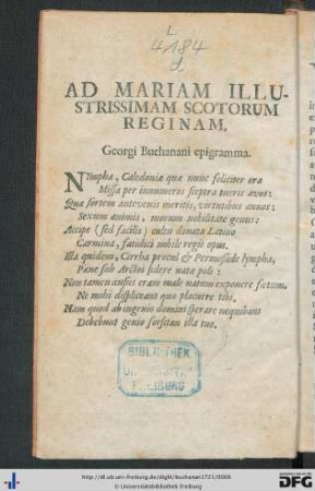 Ad Mariam Illustrissimam Scotorum Reginam, Georgi Buchanani epigramma.