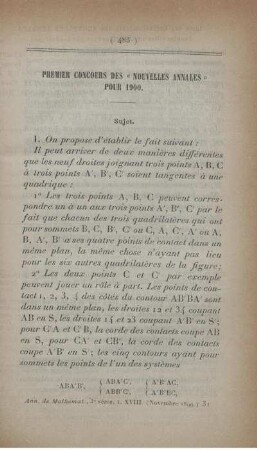 Premier concours des "Nouvelles Annales" pour 1900.