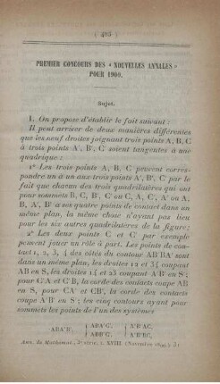 Premier concours des "Nouvelles Annales" pour 1900.