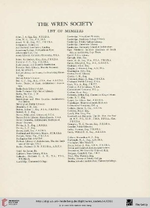 The Wren Society: List of Members