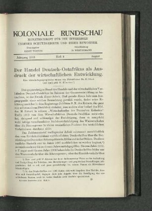 Der Handel Deutsch-Ostafrikas als Ausdruck der wirtschaftlichen Entwicklung.