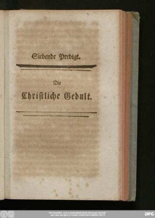 Siebende Predigt. Die Christliche Gedult.
