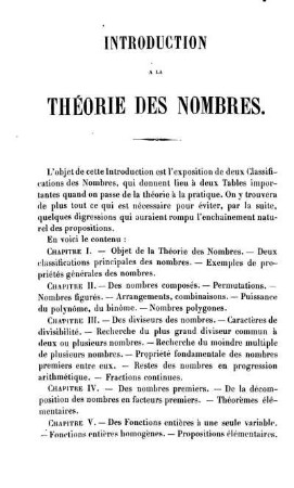 Introduction a la Théorie des Nombres.