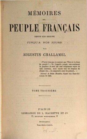 Mémoires du peuple français depuis son origine jusqu'à nos jours par Augustin Challamel. 3