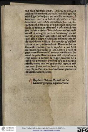 Explicit Petrus Damasceni de laudibus gloriose virginis Marie.