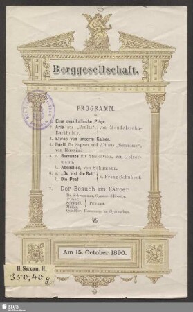 Berggesellschaft - Programm : am 15. October 1890