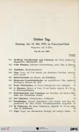 Dritter Tag: Samstag, den 18. Mai 1935, im Franz-Josef-Saal, Beginn um 3 Uhr (Nr. 661-1034)