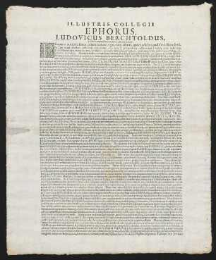 Illustris Collegii Ephorus, Ludovicus Berchtoldus, Lectores mortalitatis memores officiose salutat