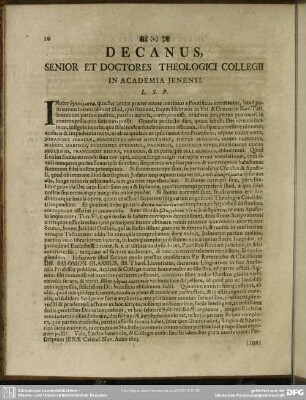 Decanus, Senior Et Doctores Theologici Collegii In Academia Ienensi
