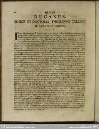 Decanus, Senior Et Doctores Theologici Collegii In Academia Ienensi