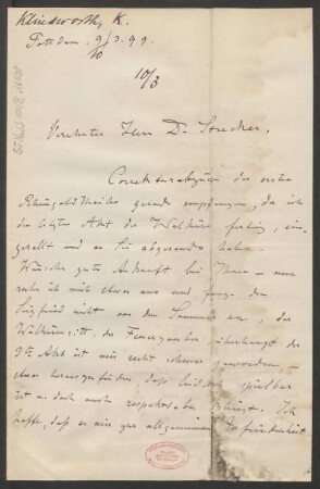 Brief an Ludwig Strecker  und B. Schott's Söhne : 09.03.1899