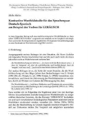 Kontrastive Wortfeldstudie für das Sprachenpaar Deutsch-Spanisch am Beispiel der Verben für GERÄUSCH