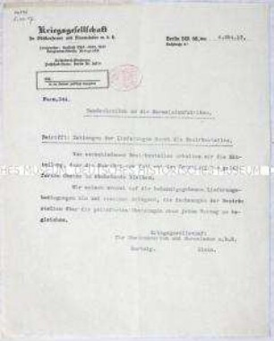 Rundschreiben der Kriegsgesellschaft für Obstkonserven und Marmeladen an die Marmeladenfabriken betreffend Zahlungsrückstände für Obstlieferungen