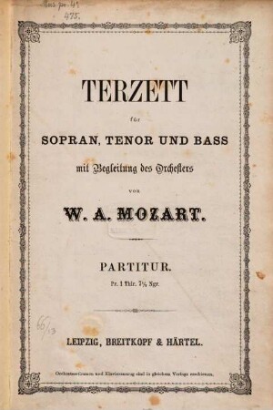 Terzett für Sopran, Tenor und Bass mit Begleitung des Orchesters