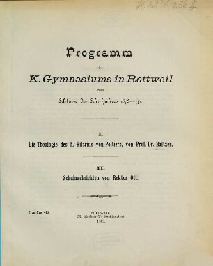 Programm des Königl. Gymnasiums in Rottweil : zum Schlusse d. Schuljahres ..., 1878/79