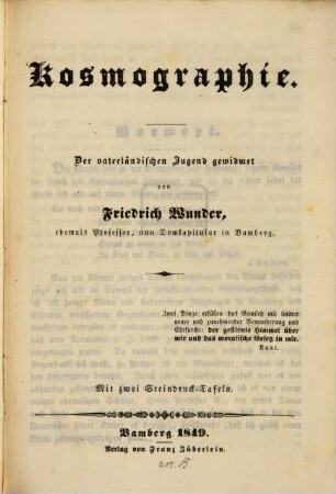 Kosmographie : der vaterländischen Jugend gewidmet