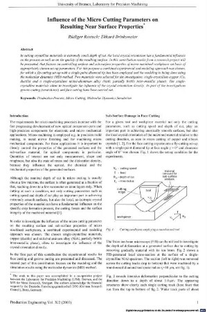 Influence of the micro cutting parameters on resulting near surface properties