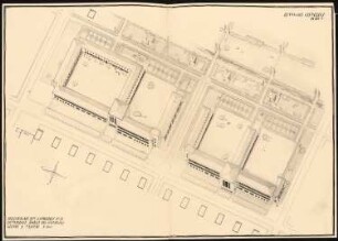 Siedlungsplan mit Schulhausgruppe Schinkelwettbewerb 1931: Schulkomplex: Isometrische Ansicht 1:500
