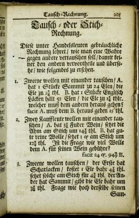 Tausch- oder Stich-Rechnung.