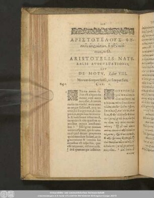 Aristotelis, Naturalis Auscultationis, Seu De Motu, Liber VIII.
