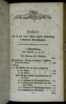Inhalt der in des ersten Theils zwoten Abtheilung enthaltenen Betrachtungen.