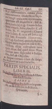 Partis Specialis. Liber III.: De Syllogismis Sophisticis, & Elenchis feu fallaciis